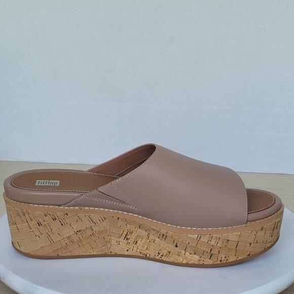 FitFlop Eloise Slides Sandals Women's Beige Leather Cork Wrap Wedge Slides Sz 11 - Picture 9 of 16